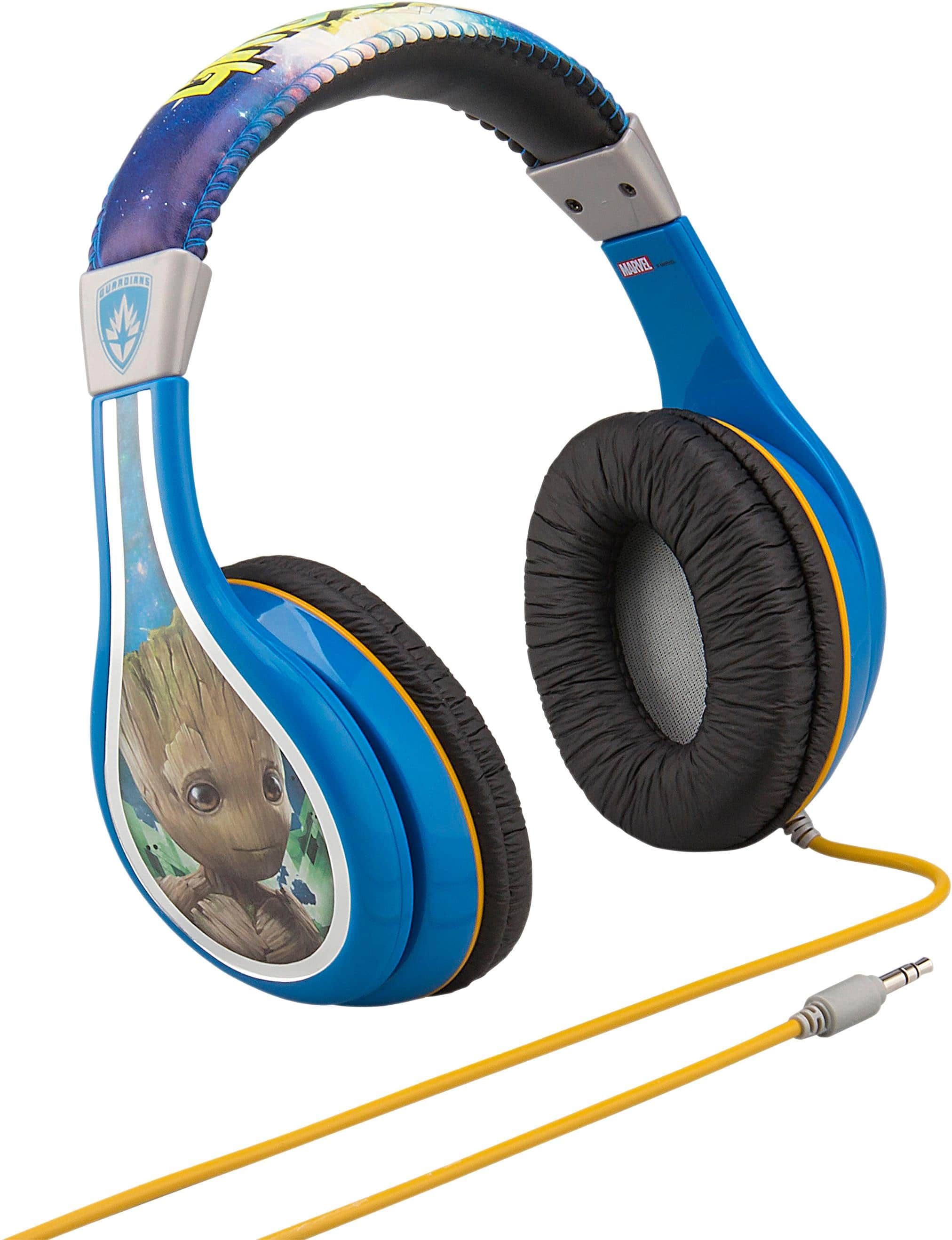 Angle. iHome - Guardians of the Galaxy Over-the-Ear Headphones vol 2 - Black/blue/yellow.