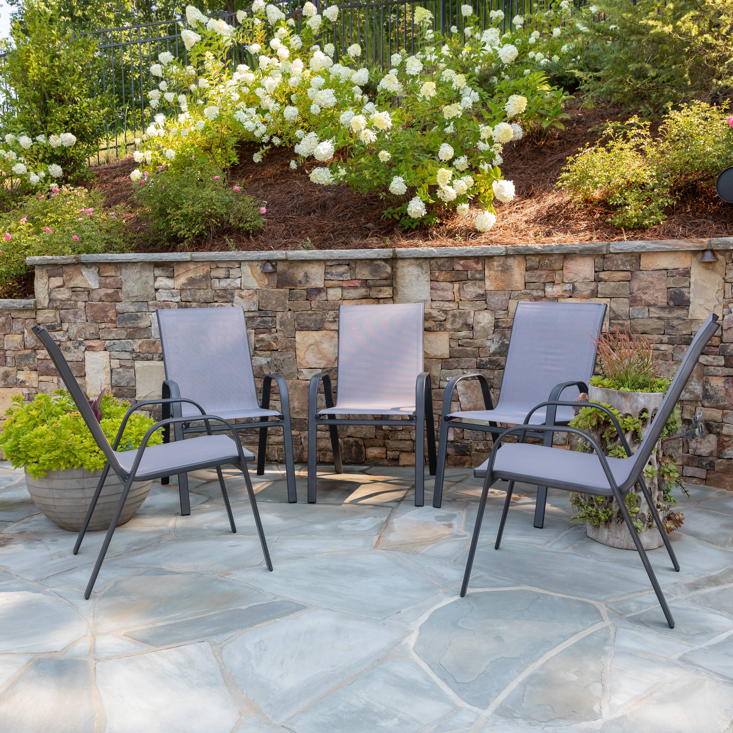 Alt View 2. Emma + Oliver - 5 Pack. Outdoor Stack Chair with Flex Comfort Material and Metal Frame - Gray.