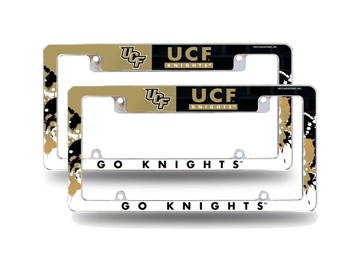 Central Florida Knights (Set of 2) Chrome Metal License Plate Frames with Bold Full Frame Design