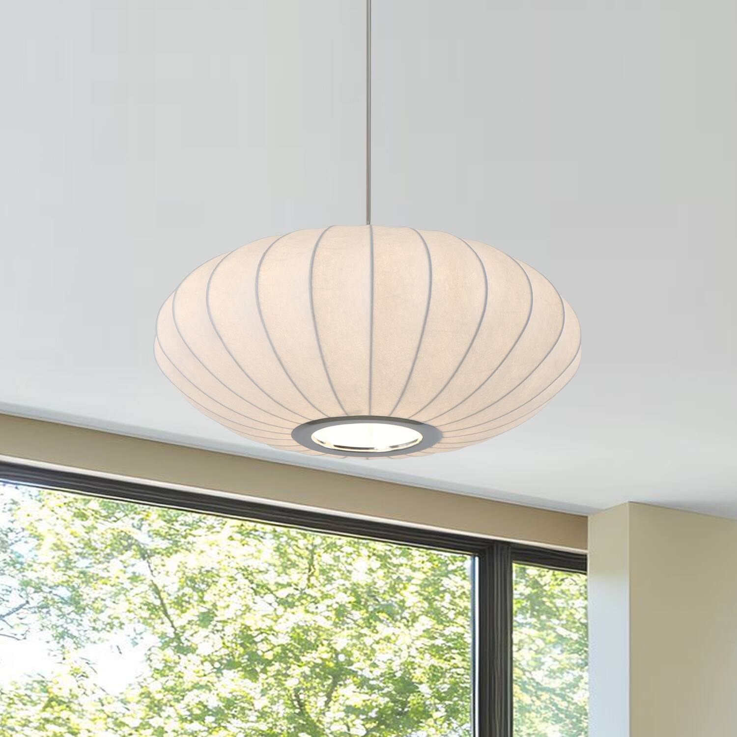 Alt View 6. Umeiluce - 15.7 Inches Oval Pendant Light Silk Shade Dimmable - White.