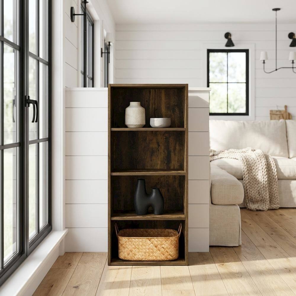 Angle. FurniFact - Engineered Wood Bookcase with Open Shelving for Stylish Storage - Amber Pine.