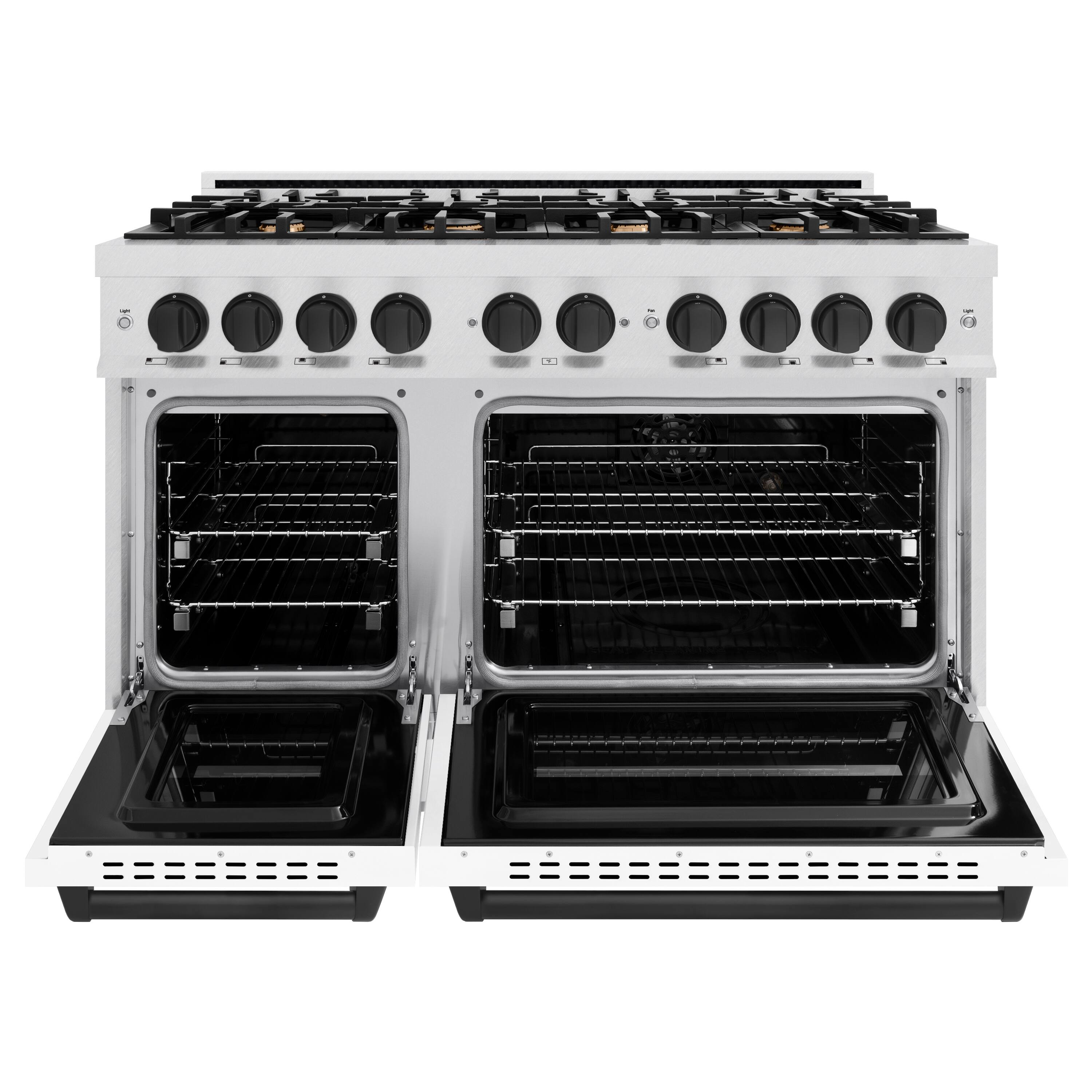 Angle. ZLINE - ZLINE Autograph 48 in. Classic Gas Range with Black Accents (CGRSZ-WM-48-MB) - White.