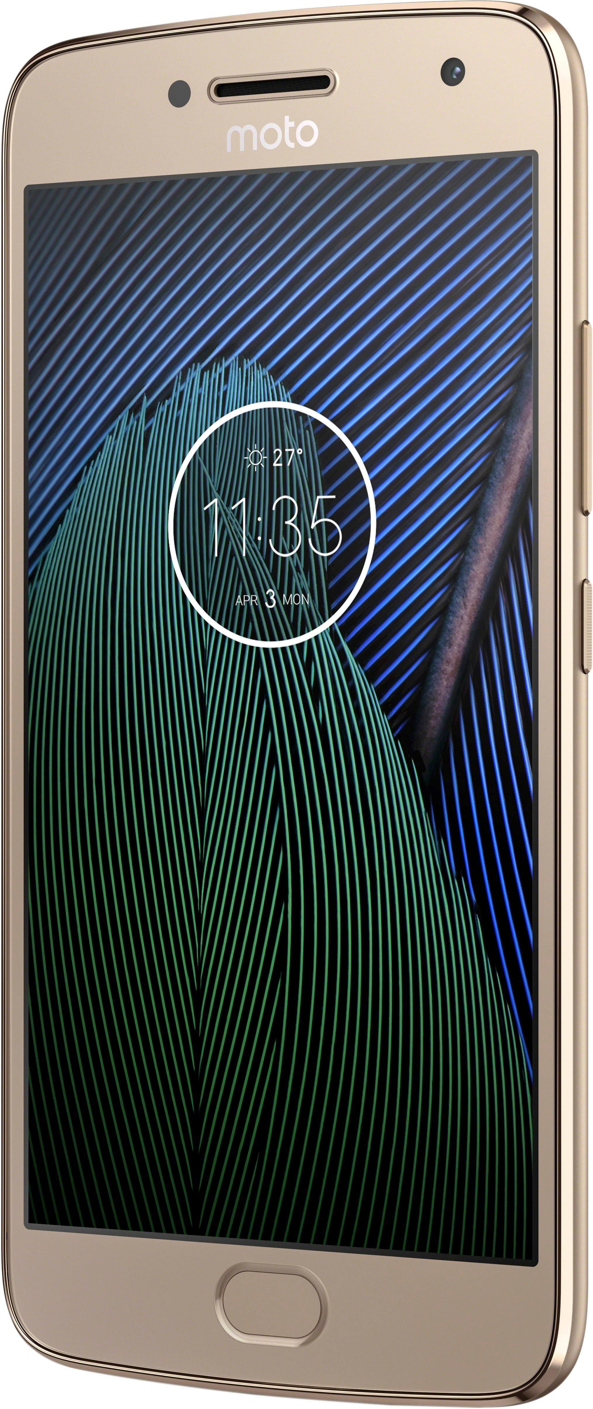 Left. Motorola - Moto G Plus (5th Gen) 4G LTE with 32GB Memory Cell Phone (Unlocked) - Fine Gold.