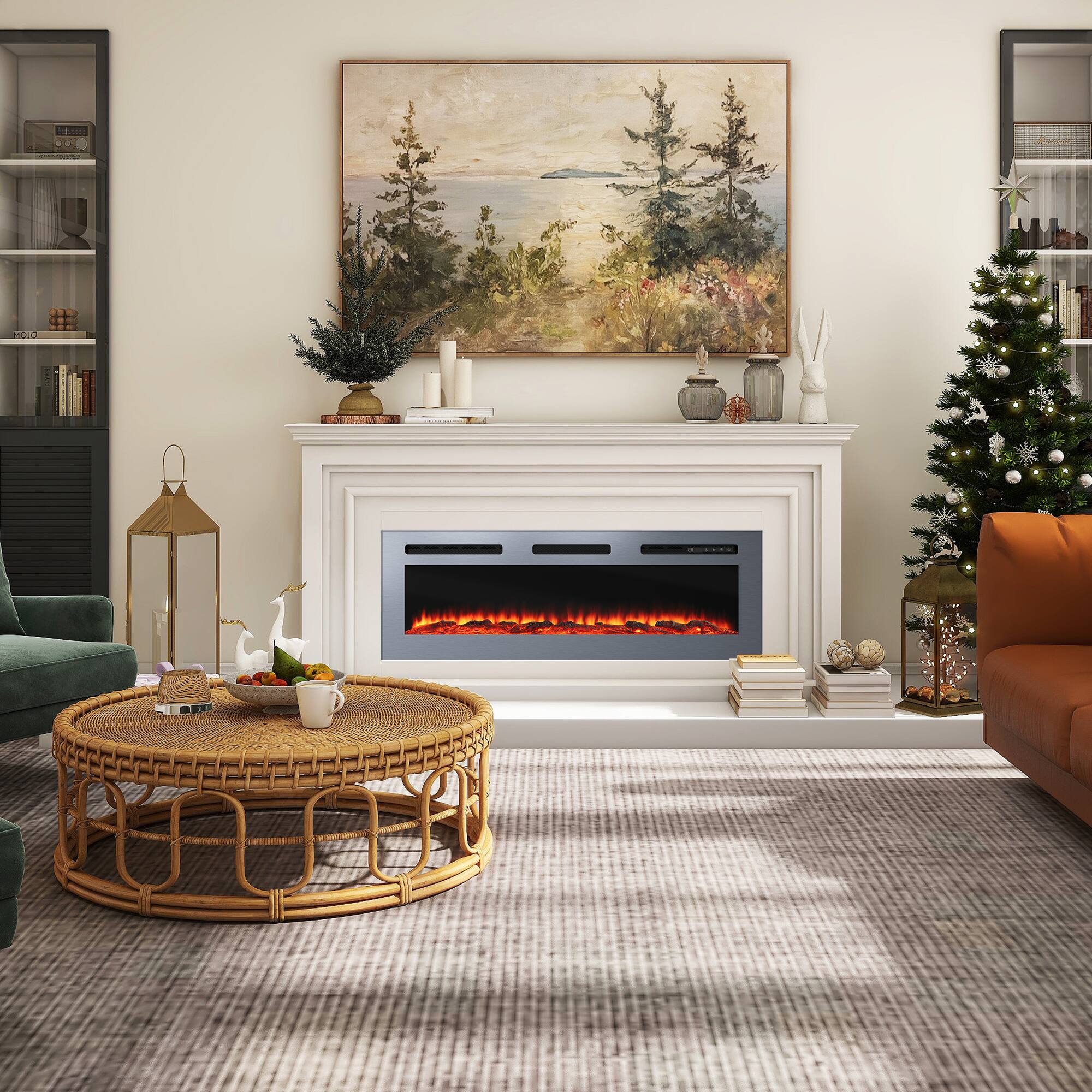 Angle. Mondawe - 50" Stainless Steel Electric Fireplace - Silver.