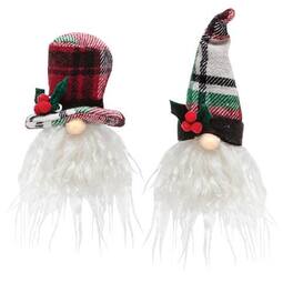BreeBe - *Plaid Santa Gnome Ornament w/LED Light 2 Asstd - Red