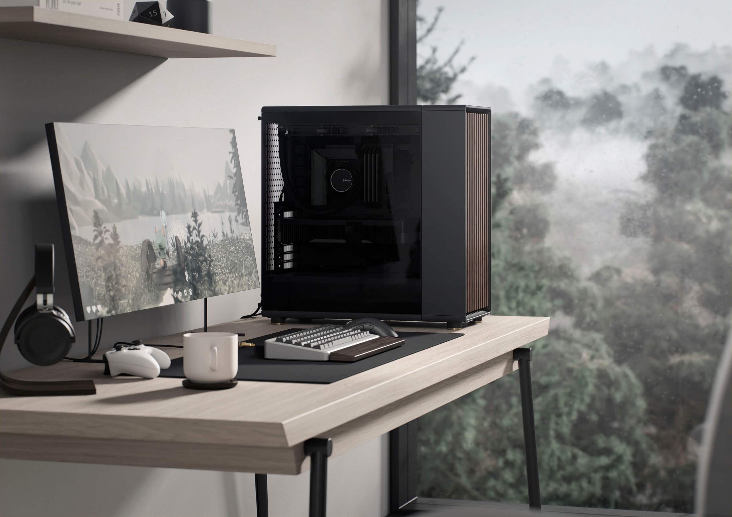 Alt View 30. Fractal Design - North XL Charcoal Black Chassis with Walnut Front and Dark Tinted G Side Panel Mid-Tower PC Case - Black.