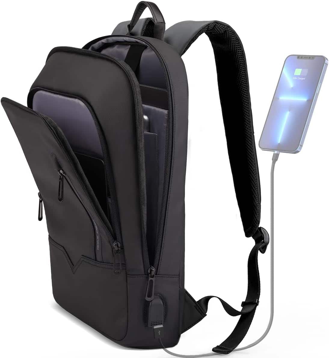 Vulpecula Spade - Backpack for Men Business Slim Backpack with USB Charger Computer Lightweight Anti-theft Travel Backpacks - Black