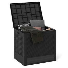 WELLFOR - 25 Gallon Outdoor Storage Box with Rattan Patterns - Black