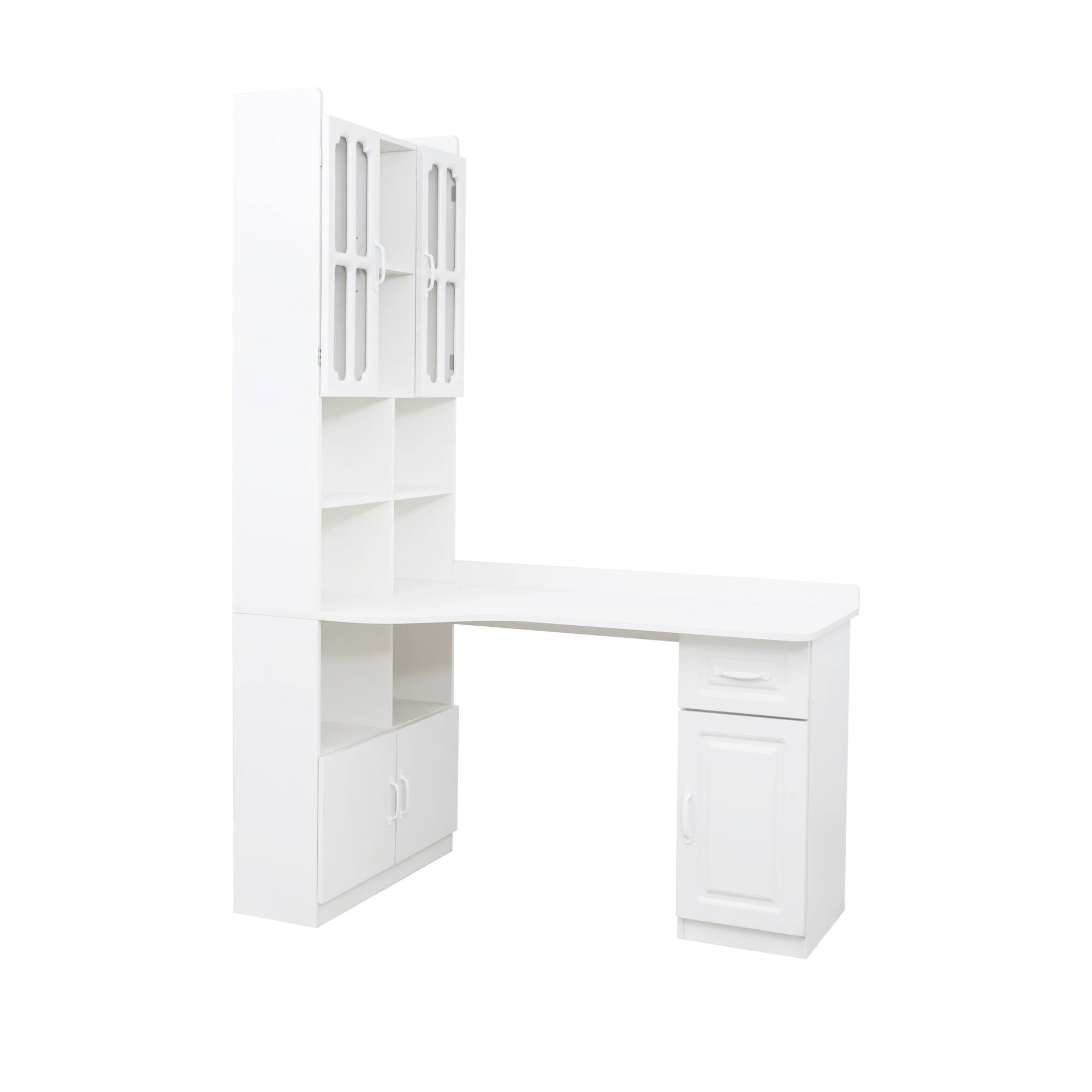 Alt View 6. Tiramisubest - L-Shaped Corner Computer Desk,Study Modern Style Table with Drawers,Bookshelf & Hutch,2-in-1 L-Shaped Design,White - White.