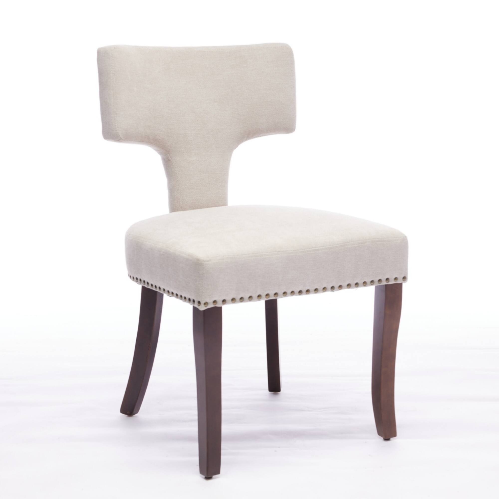 Left. GOODSILO - Modern Dining Chairs Set of Two with Curved Backrest and Upholstered Fabric Seating - Beige.