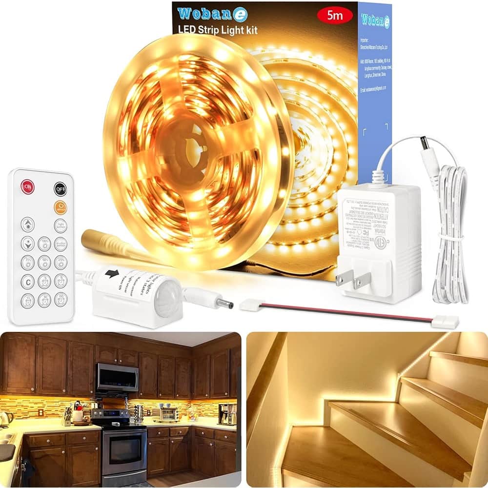 ACJPR - Motion Sensor LED Strip Lights – 16.4ft, Remote, Dimmable, 3000K Warm White