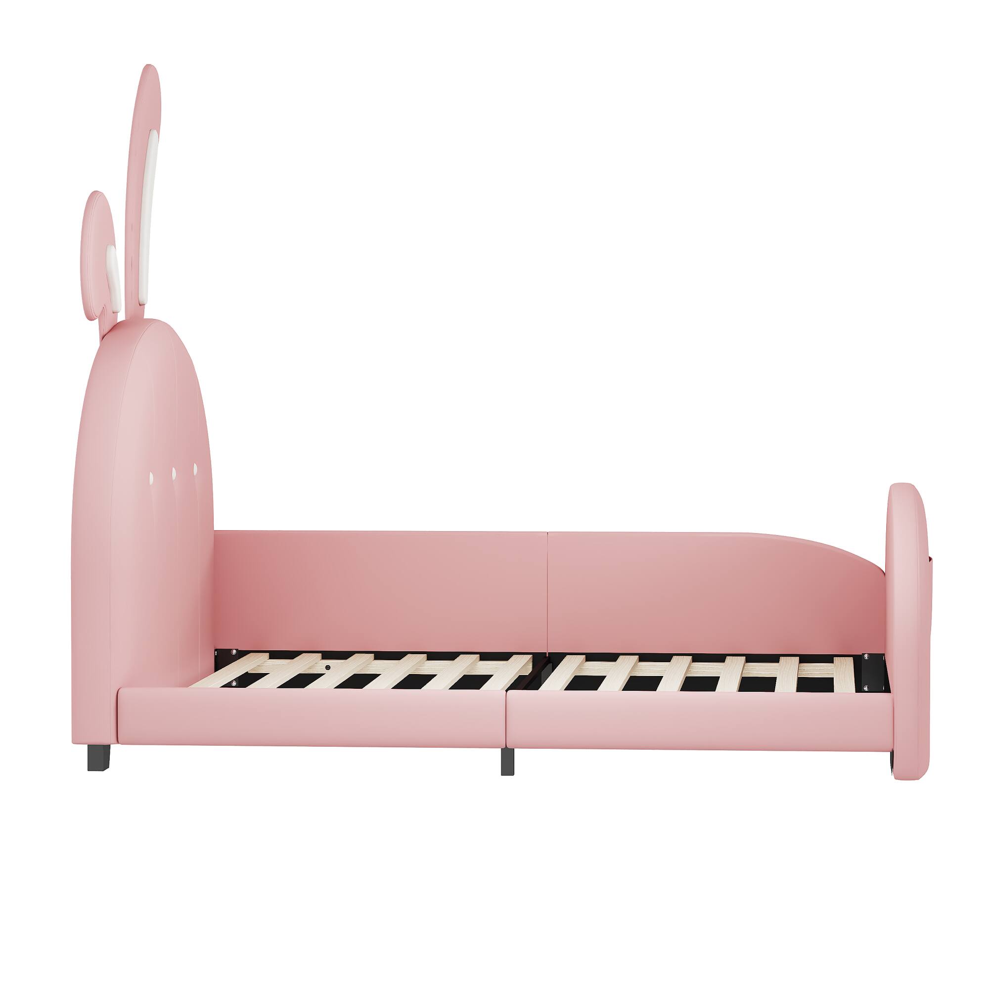 Alt View 1. GOODSILO - Upholstered Twin Size Princess Bed with Unique Animal-Shaped Design and Platform Support - Pink.
