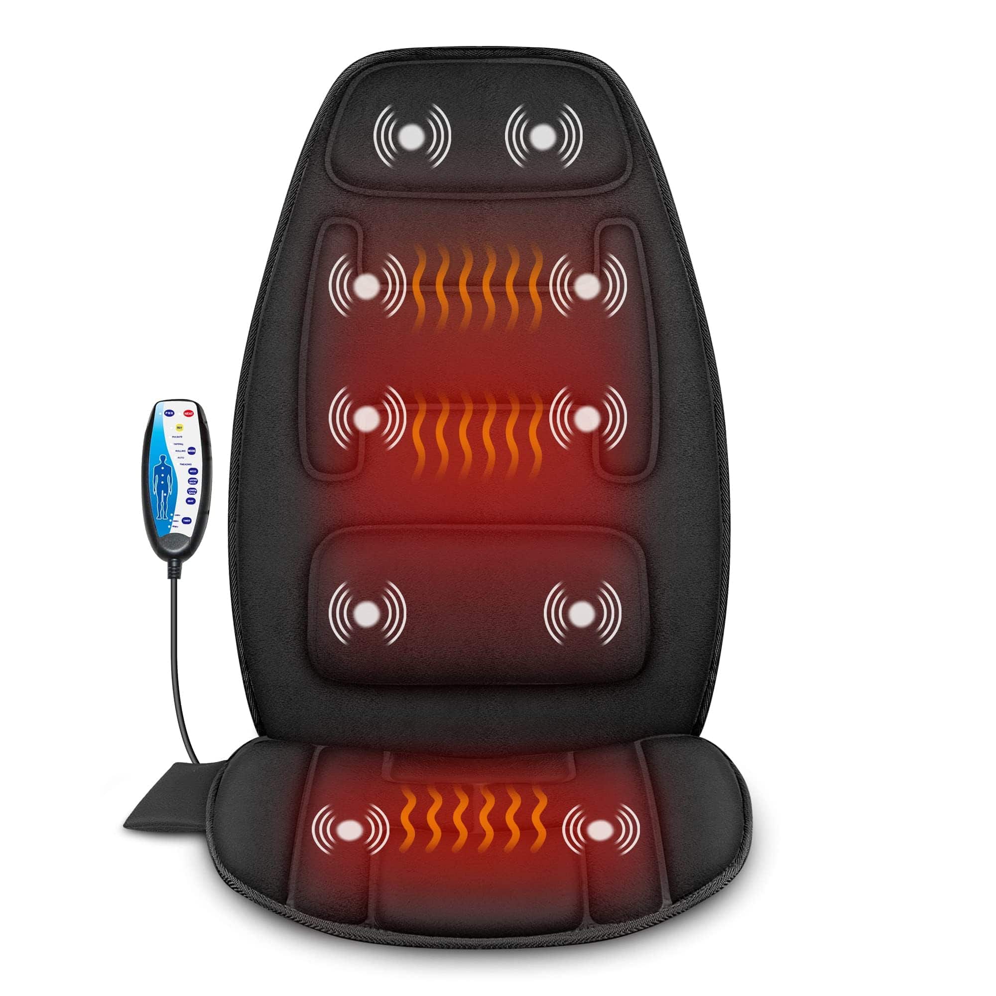 Live At Space - Heated Massage Seat Cushion, 10-Motor Vibration, Memory Foam Neck & Lumbar, 5 Zones 3 Speeds - 642146667589