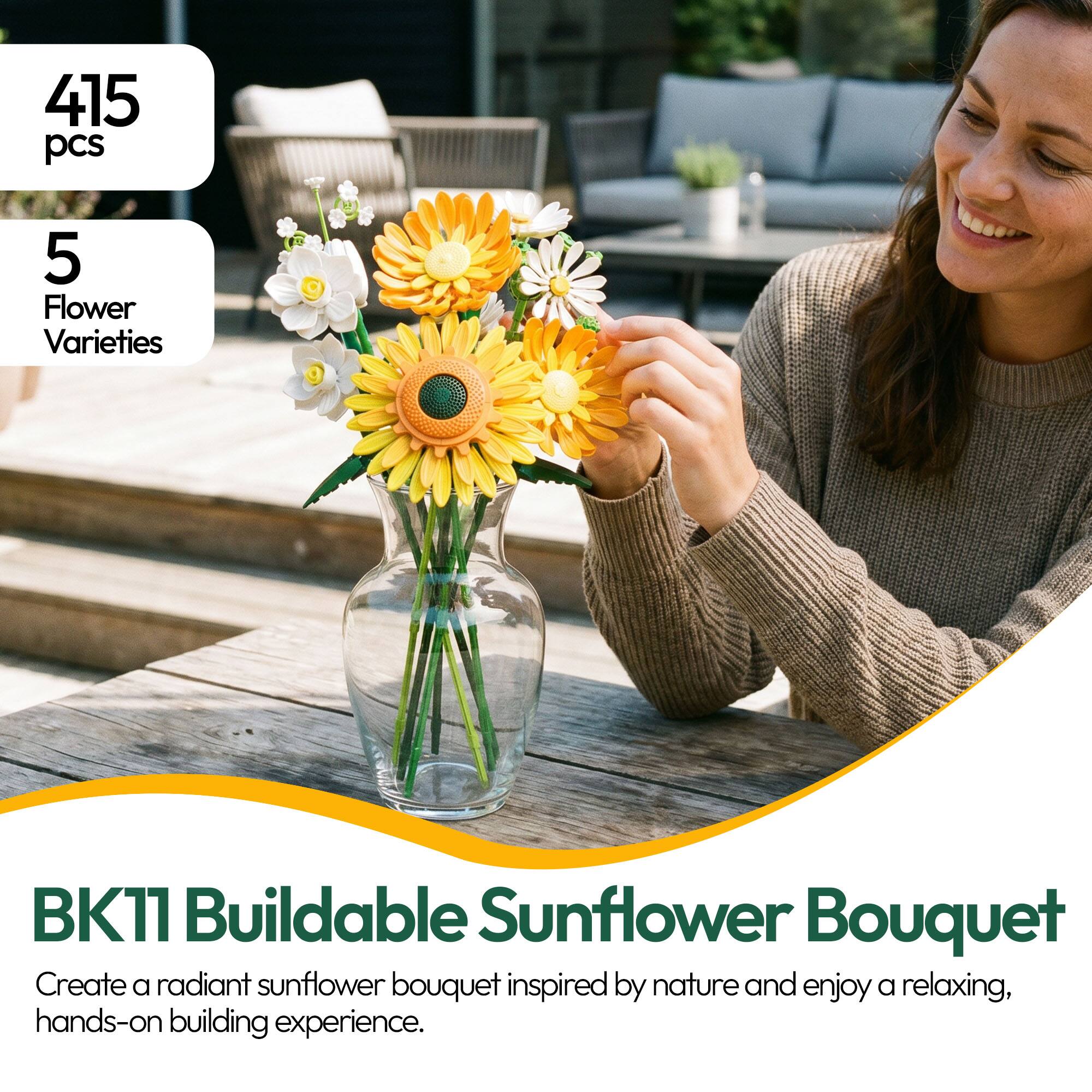 415 pcs 5 Flower Varieties BK11 Buildable Sunflower Bouquet

Create a radiant sunflower bouquet inspired by nature and enjoy a relaxing, hands-on building experience.