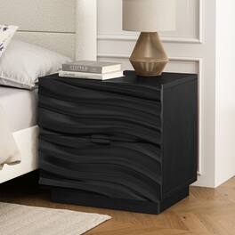 JUJABU - Solid Wood Nightstands, Bedside Table with 2 Drawers for Living Room - Black