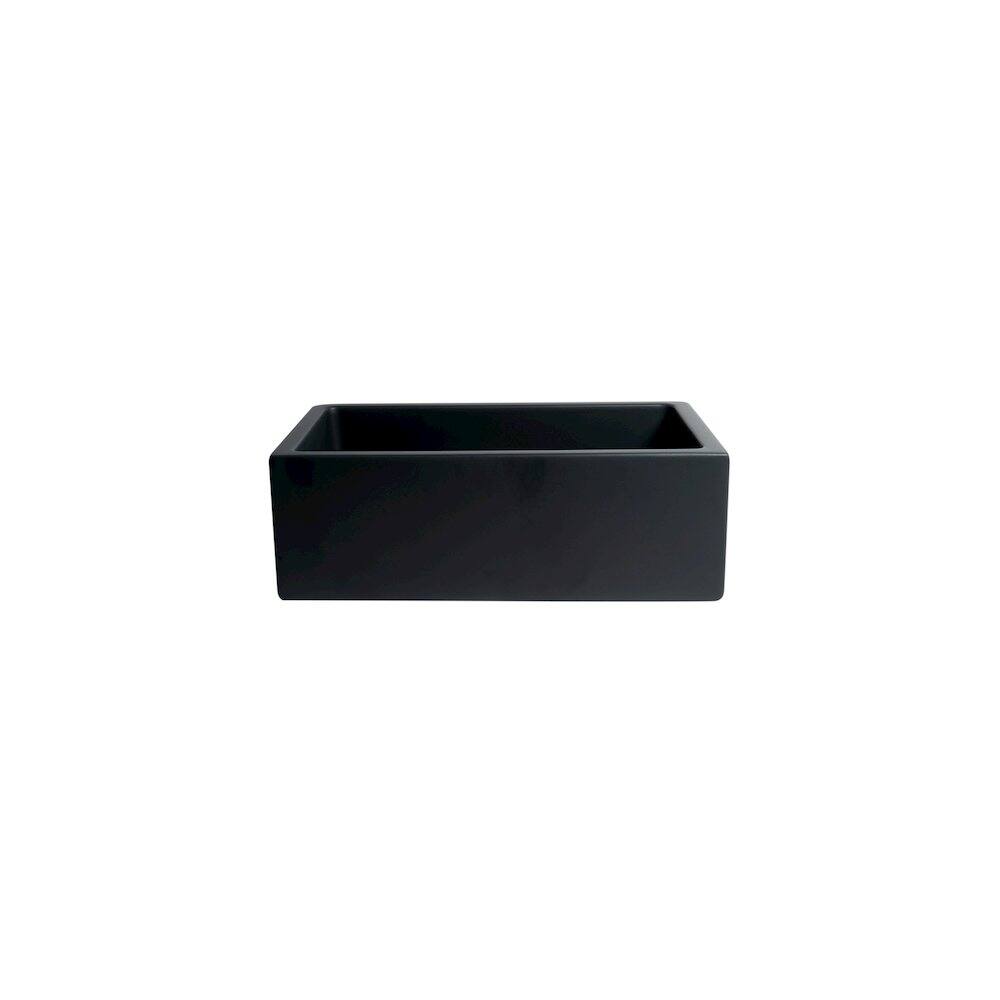Front. Alfi - ALFI brand 30 Black Matte Reversible Smooth / Fluted Single Bowl Fireclay Farm Sink - Black.