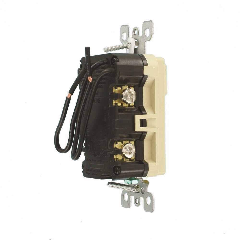 Back. Leviton - GFCI Combination Outlet with Switch, 15 Amp, Self-Test, Tamper-Resistant, LED Indicator (GFSW1-I) - Ivory.