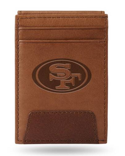 Alt View 1. Rico Industries - San Francisco Football 49ers Embossed Premium Brown Leather Front Pocket Money Clip Wallet - Multi.
