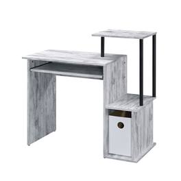 Glintex - Office Computer Desk with Keyboard Tray, Open Shelves, Paper Drawer, Spacious Surface and Durable Build - Black+Grey
