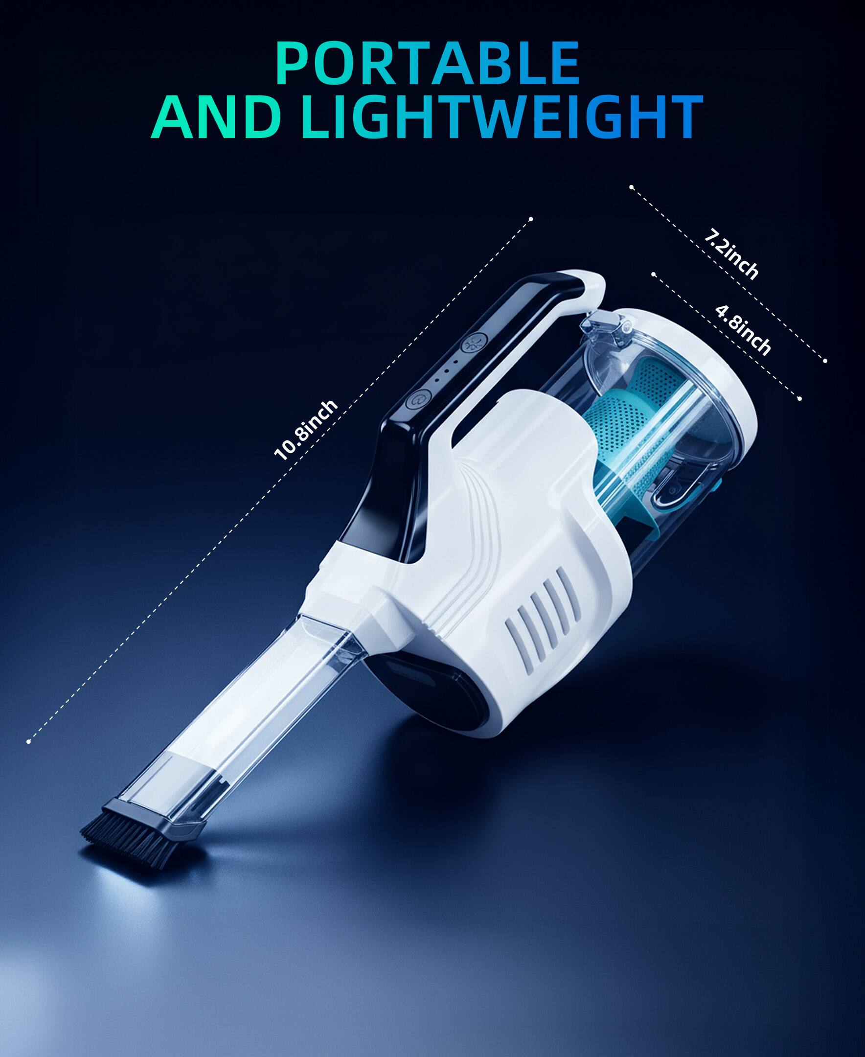 PORTABLE AND LIGHTWEIGHT  
10.8 inch  
7.2 inch  
4.8 inch