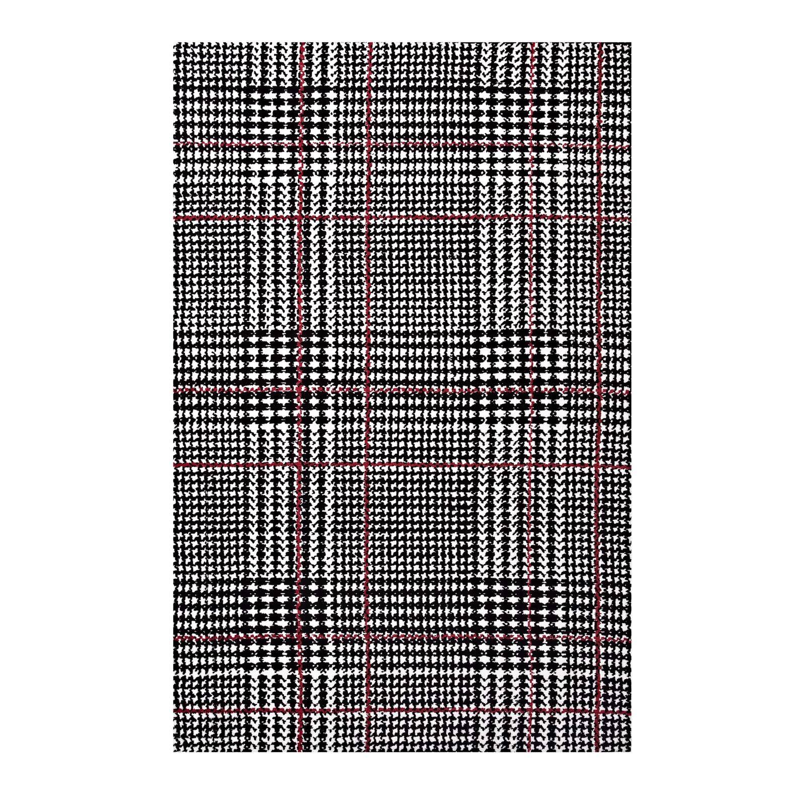 Angle. Modway - Kaja Abstract Plaid Area Rug - Ivory Black and Red.