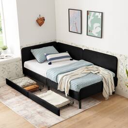 GOODSILO - Twin Size Upholstered Platform Sofa Bed Frame with Dual Storage Drawers for Space Saving Solutions - Black