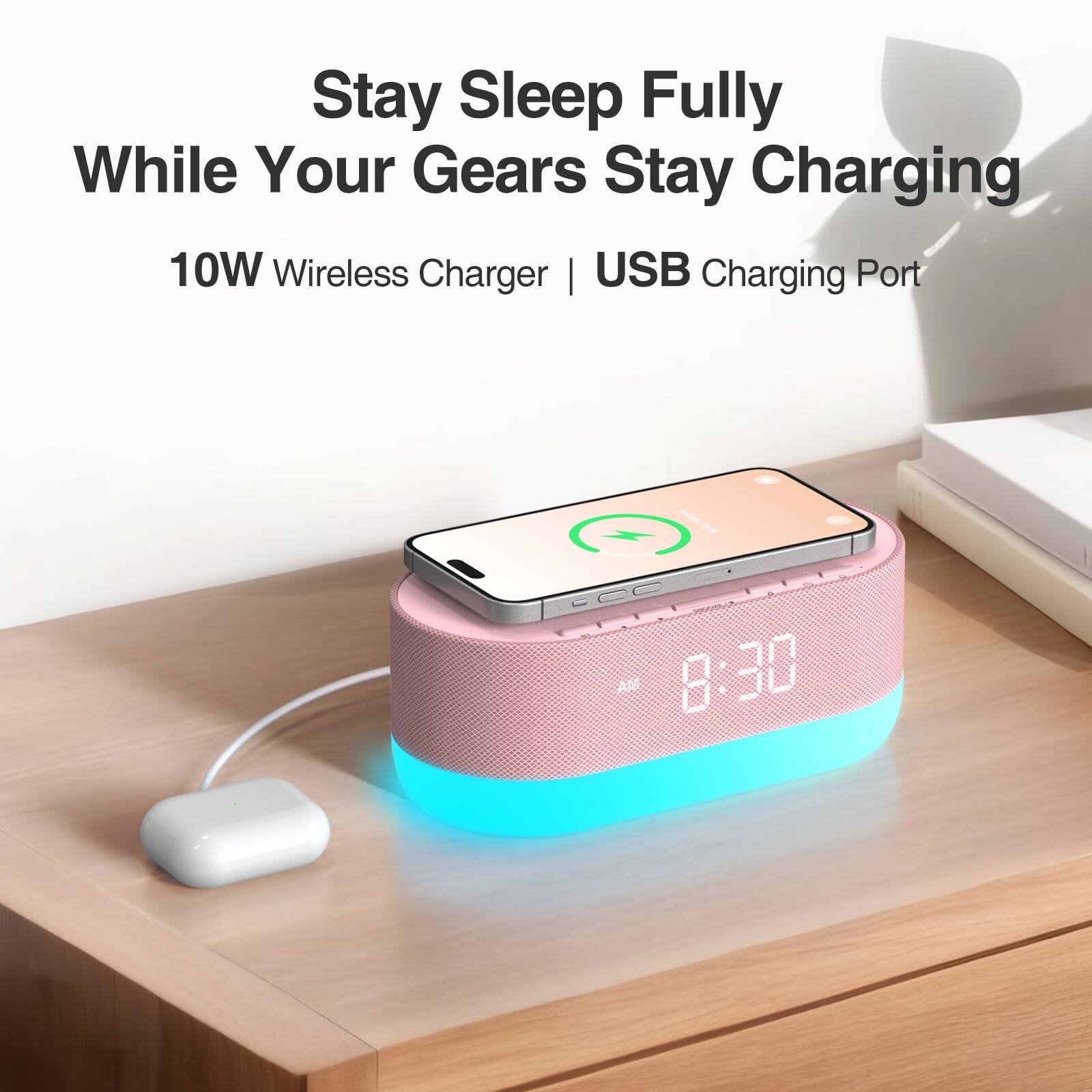 Stay Sleep Fully While Your Gears Stay Charging

10W Wireless Charger | USB Charging Port

8:30