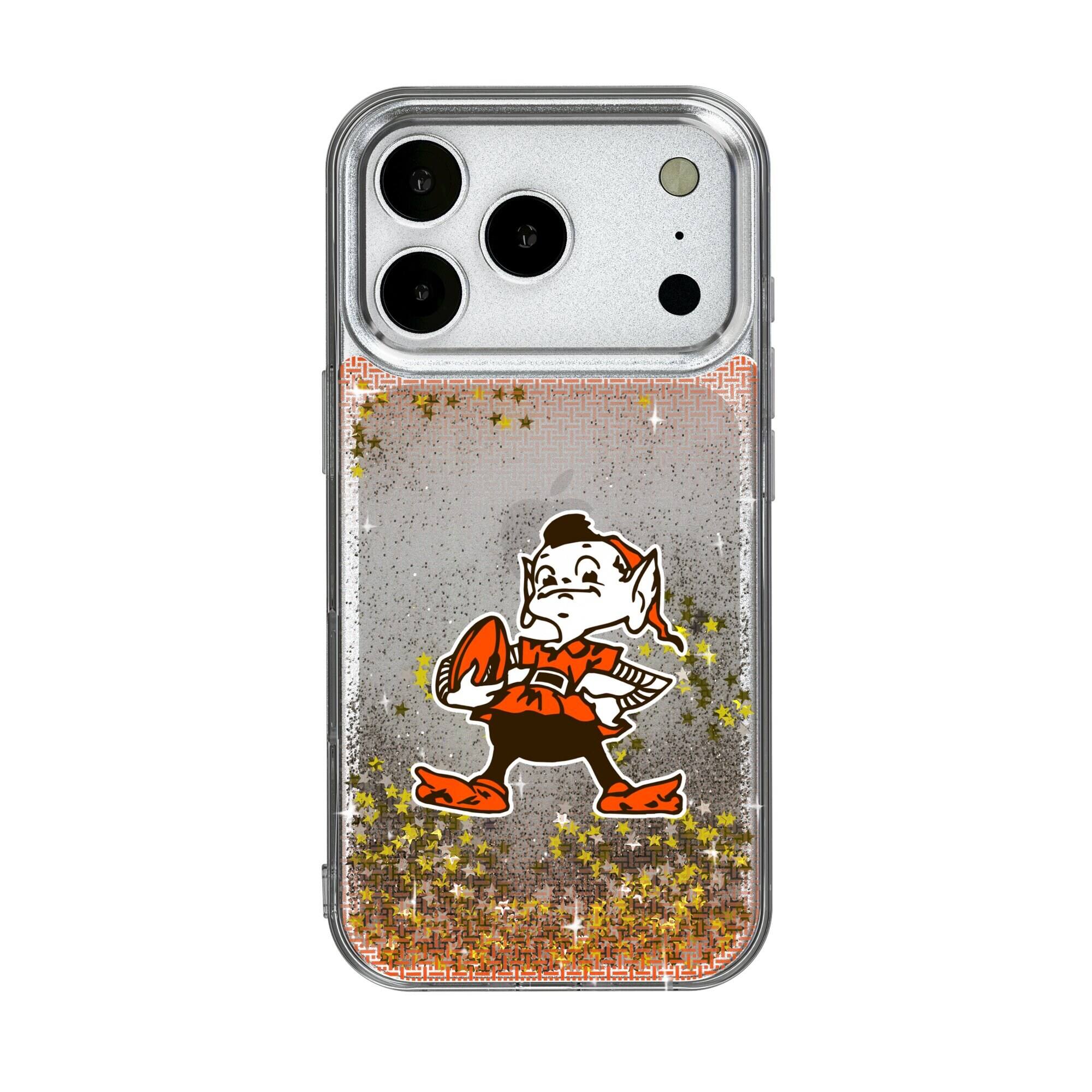 Front. Keyscaper - Cleveland Browns Linen Logo iPhone Glitter Case - 14 Pro Max - Multicolor.