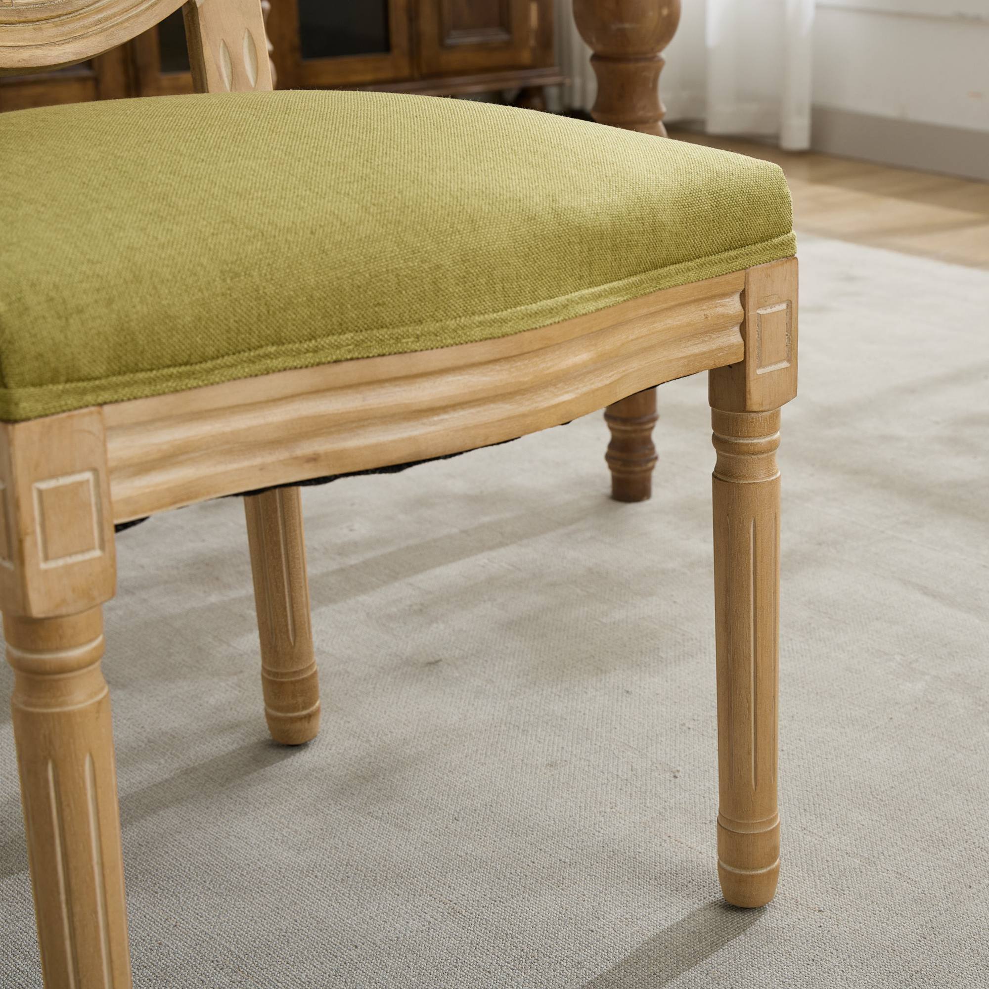 Alt View 8. GOODSILO - French Style Solid Wood Dining Chairs with Linen Upholstery and Rattan Backrest, Set of 2 - Olive Green.