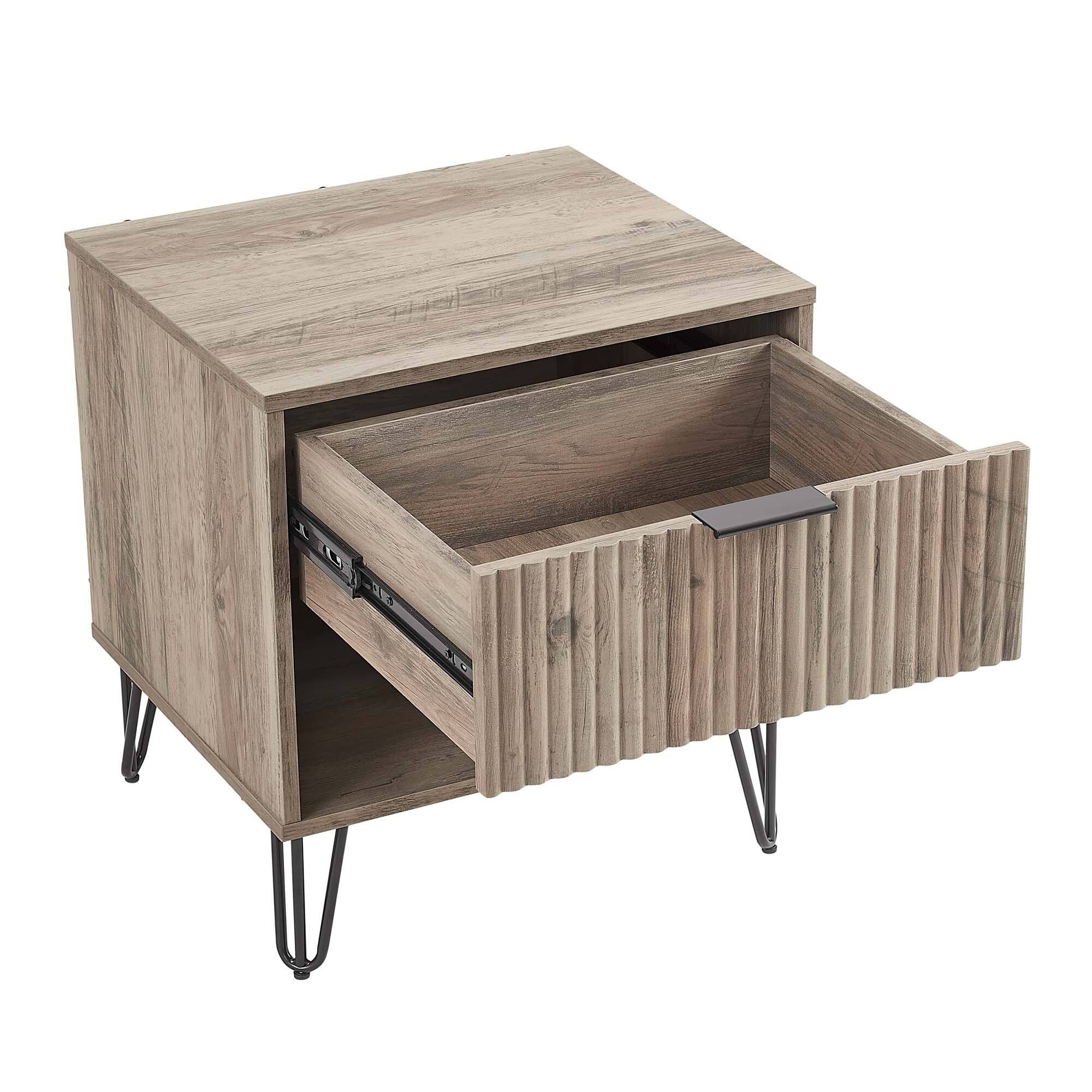 Alt View 3. Manhattan Comfort - Dumbo Modern 20" Fluted Nightstand - Rustic Gray.