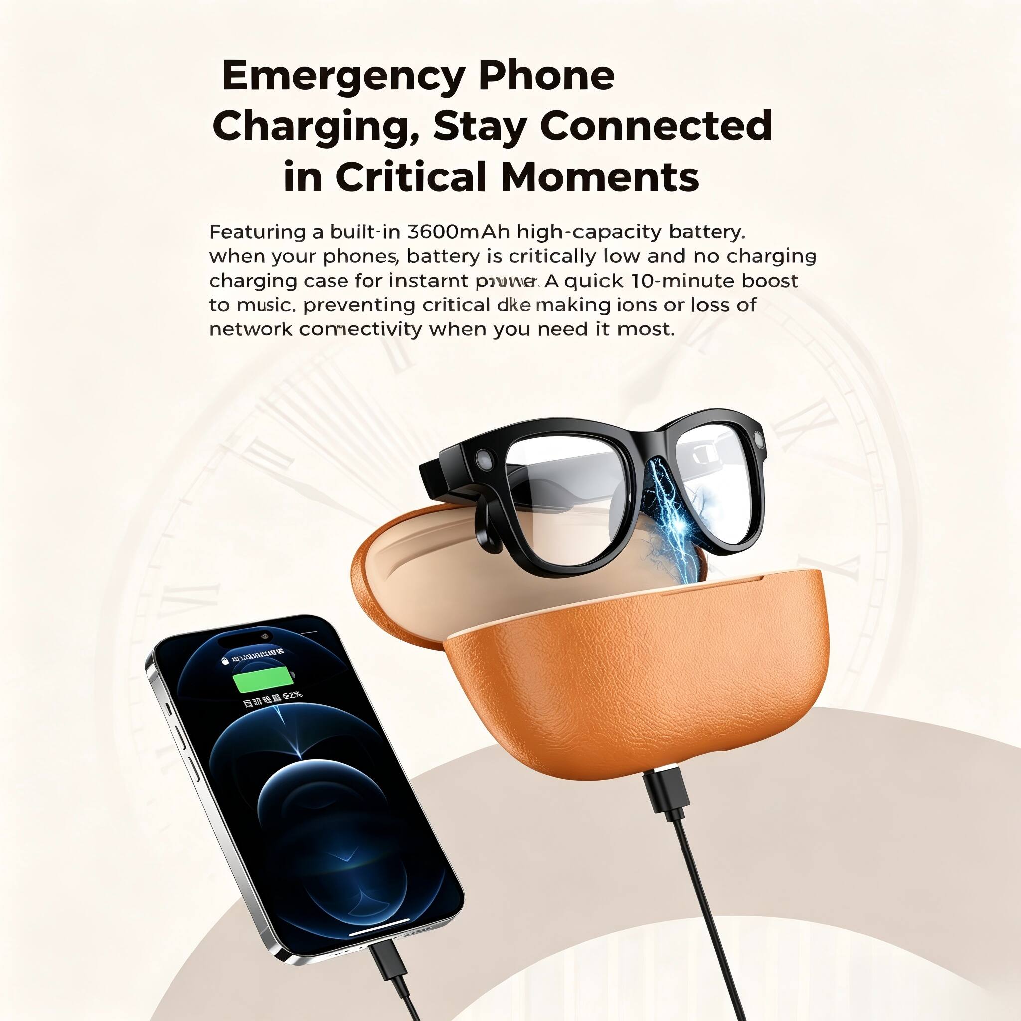 Emergency Phone Charging, Stay Connected in Critical Moments

Featuring a built-in 3600mAh high-capacity battery. When your phone's battery is critically low and no charging case for instant power, a quick 10-minute boost to music, preventing critical dke making ions or loss of network connectivity when you need it most.