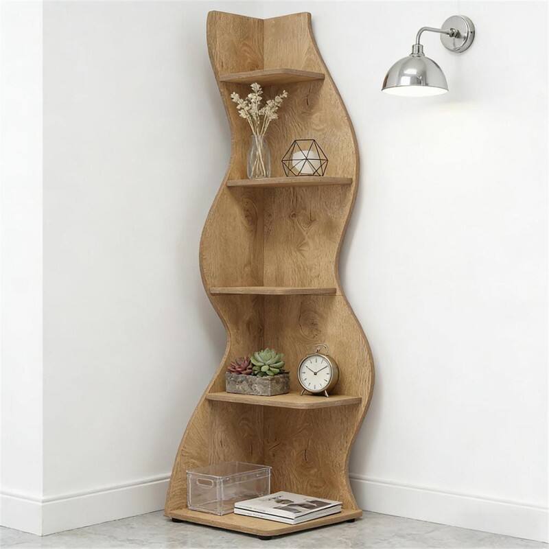 Alt View 2. HTUTWOO - Wall Corner Bookcase - 5-Tier Wood Corner Shelf, 70.53" Tall, Display Storage Rack with Snap Setup for Small Spaces - Light Brown.