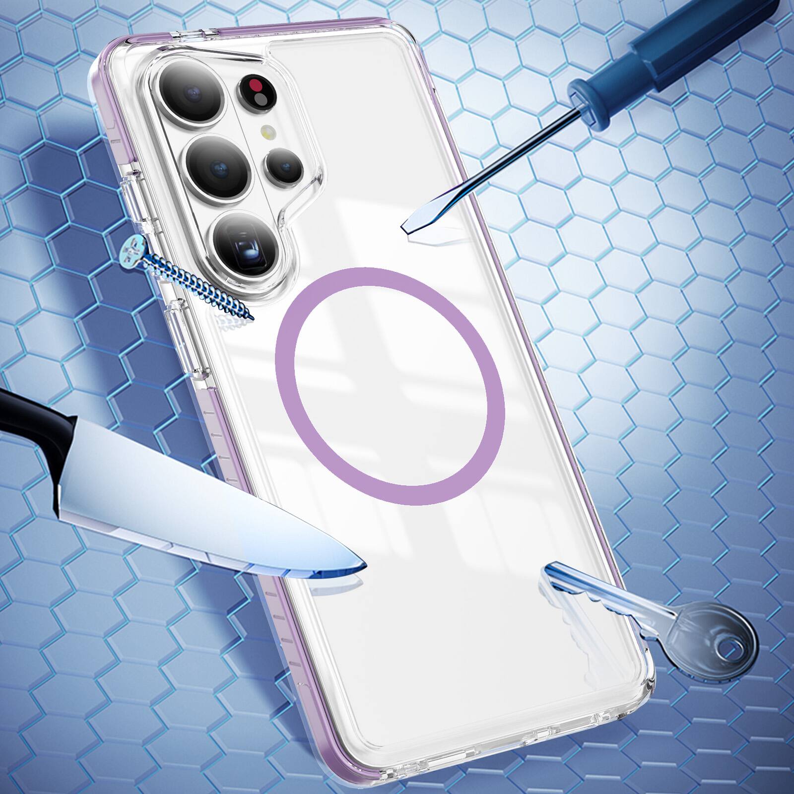 Alt View 3. UUCOVER - Magnetic Clear Case for Samsung Galaxy S26 Ultra, Compatible with MagSafe, Anti-slip Bumper Anti-Scratch Shockproo Cover - Purple.
