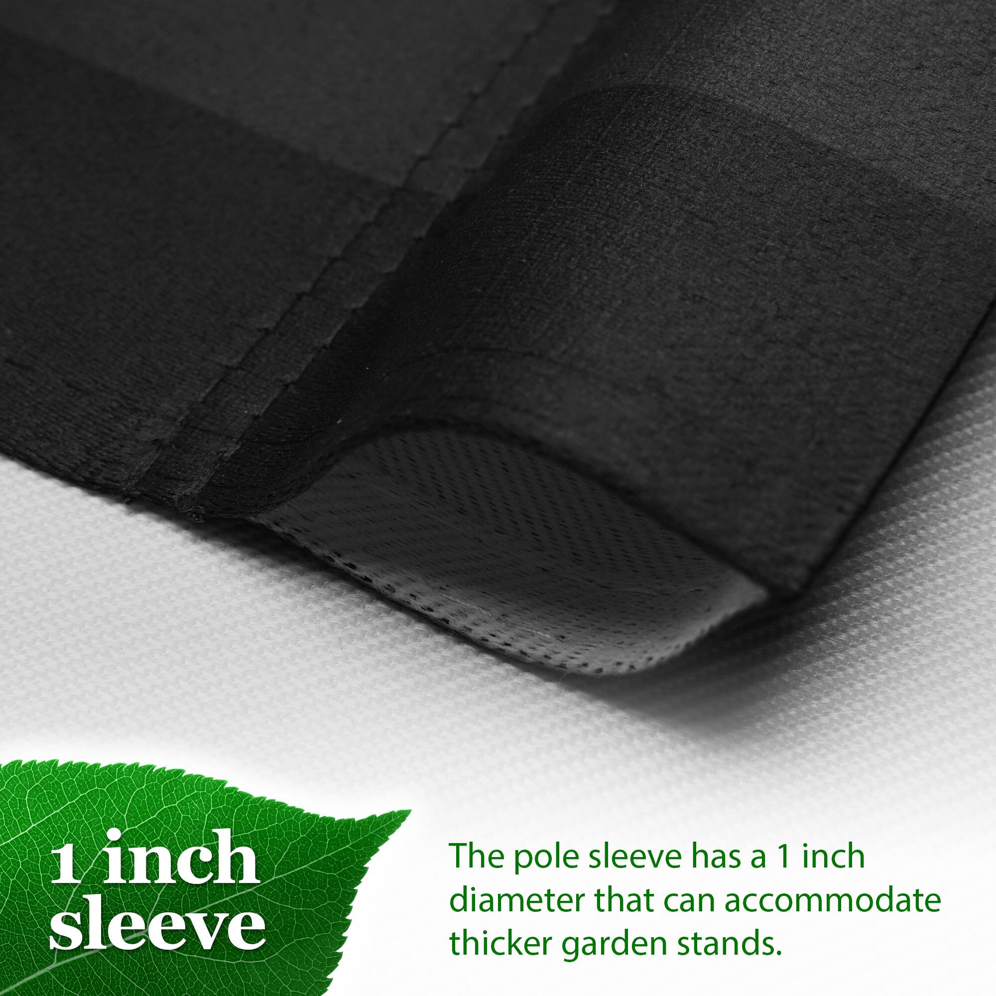 1 inch sleeve

The pole sleeve has a 1 inch diameter that can accommodate thicker garden stands.