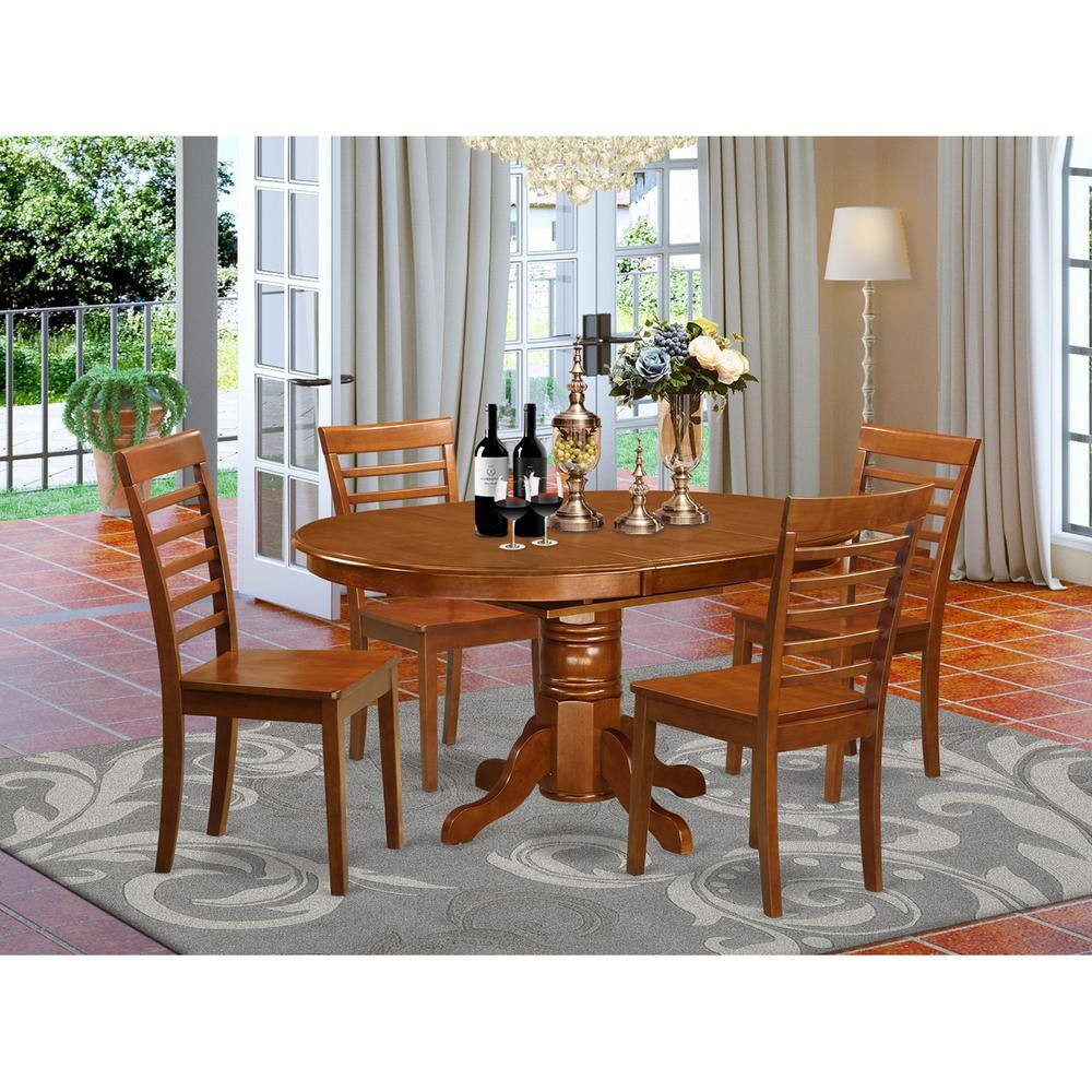 Back. East West Furniture - 5 Pc Dining room set for 4-Table with Leaf and 4 Dining Chairs - Saddle Brown.