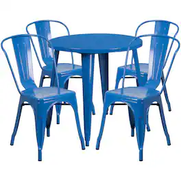 Flash Furniture - Dalton Commercial Grade 30" Round Metal Indoor-Outdoor Table Set with 4 Cafe Chairs - Blue