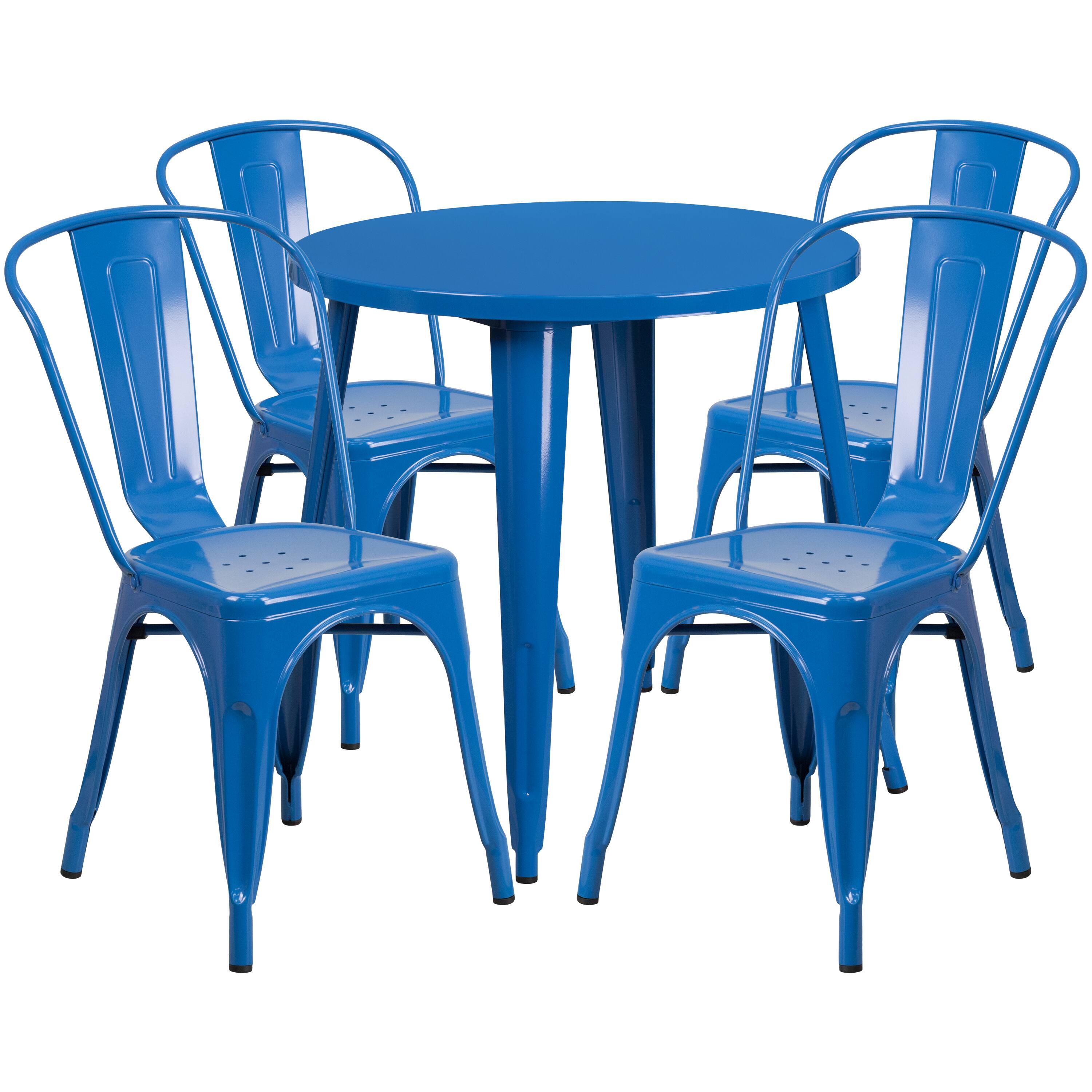 Alt View 1. Emma + Oliver - Commercial Grade 30" Round Metal Indoor-Outdoor Table Set with 4 Cafe Chairs - Blue.