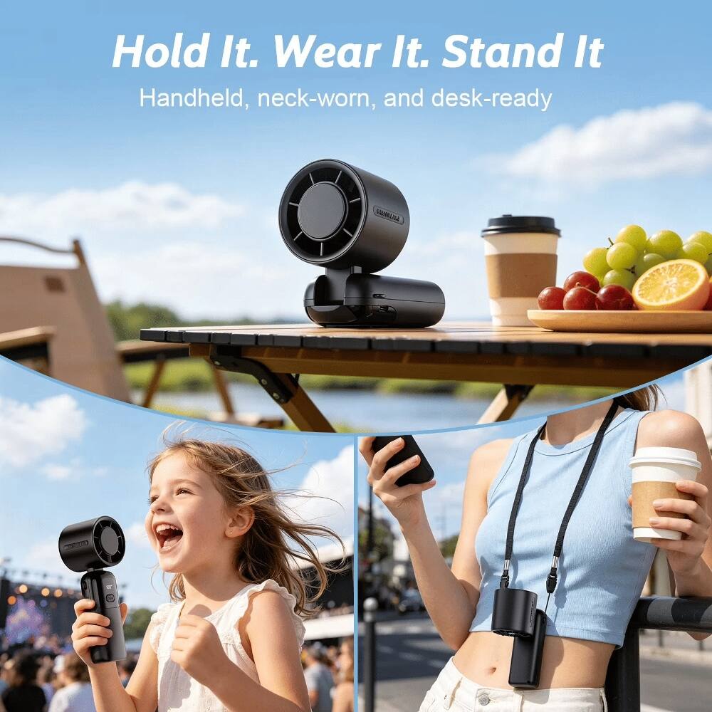 Hold It. Wear It. Stand It  
Handheld, neck-worn, and desk-ready