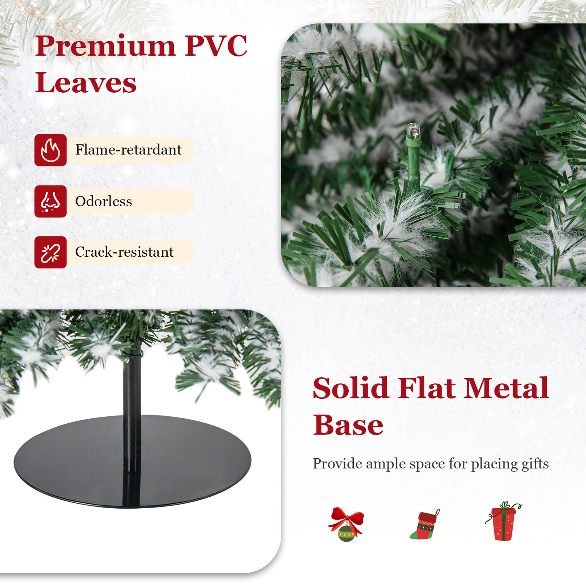 Premium PVC Leaves

- Flame-retardant
- Odorless
- Crack-resistant

Solid Flat Metal Base

Provide ample space for placing gifts