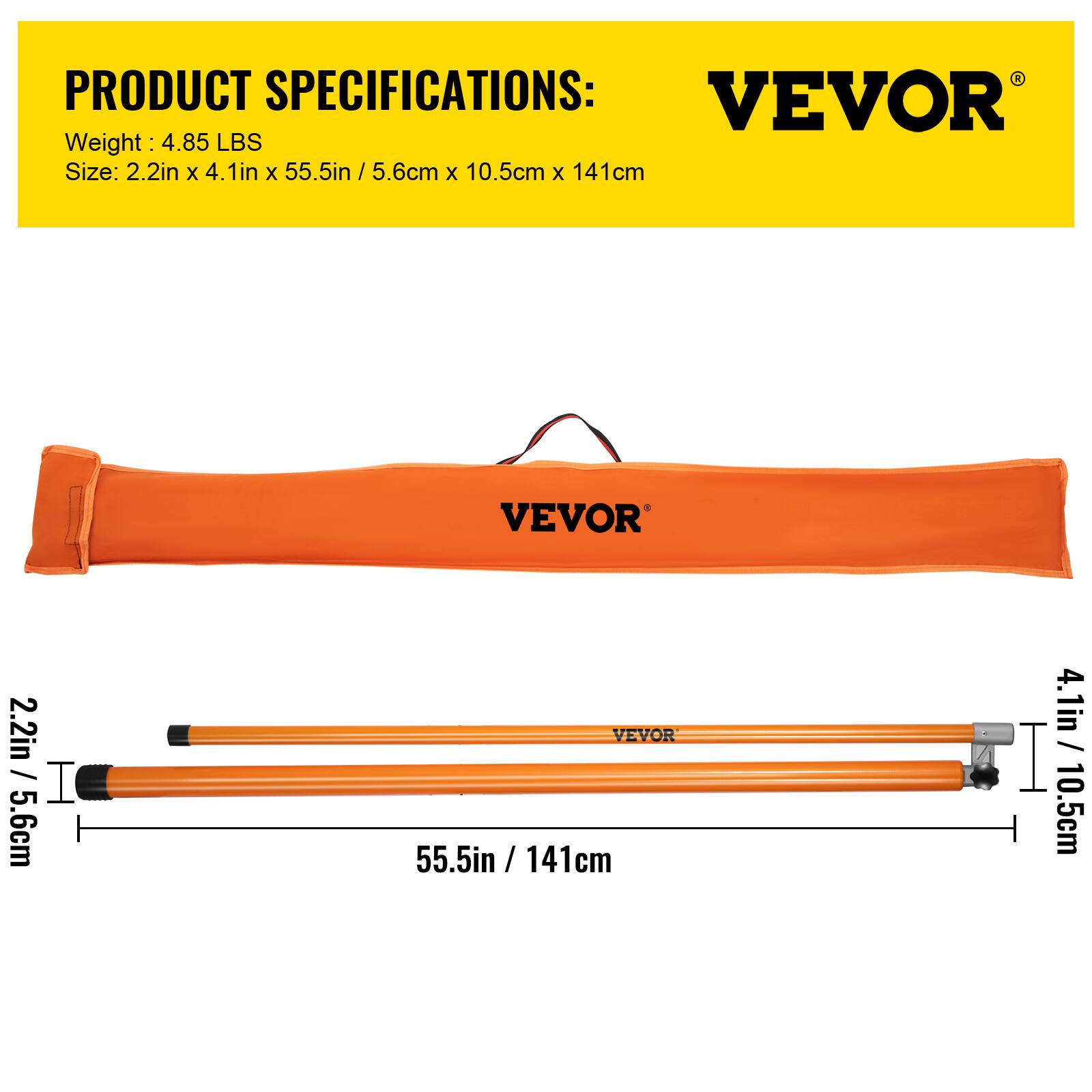 PRODUCT SPECIFICATIONS:  
Weight: 4.85 LBS  
Size: 2.2in x 4.1in x 55.5in / 5.6cm x 10.5cm x 141cm