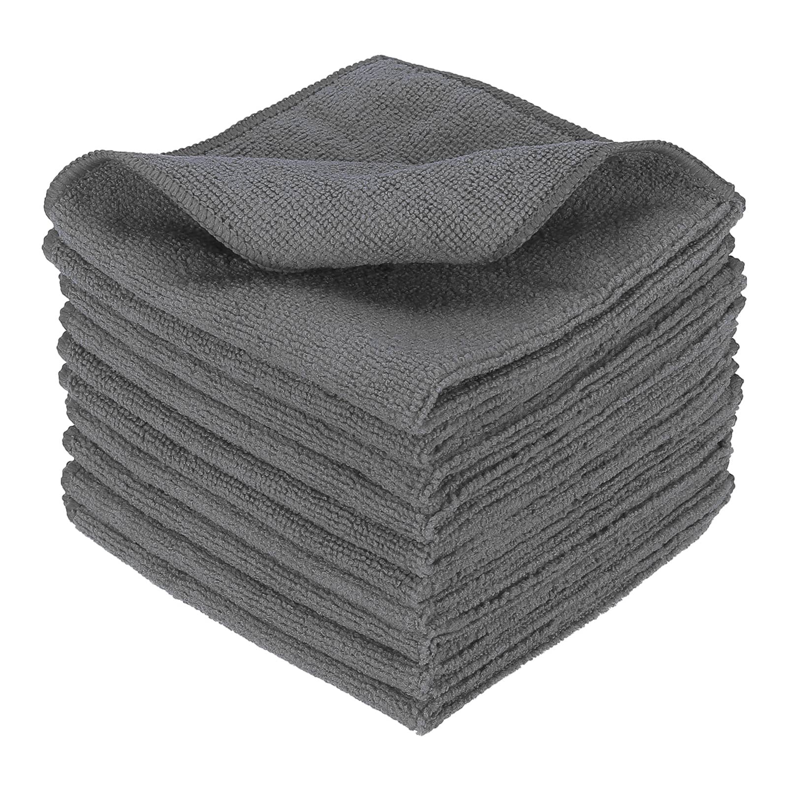 Unique Bargains - 10pcs Microfiber Cleaning Cloth, 11.8"x11.8" Square Reusable Highly Absorbent for Kitchen Bathroom - Gray