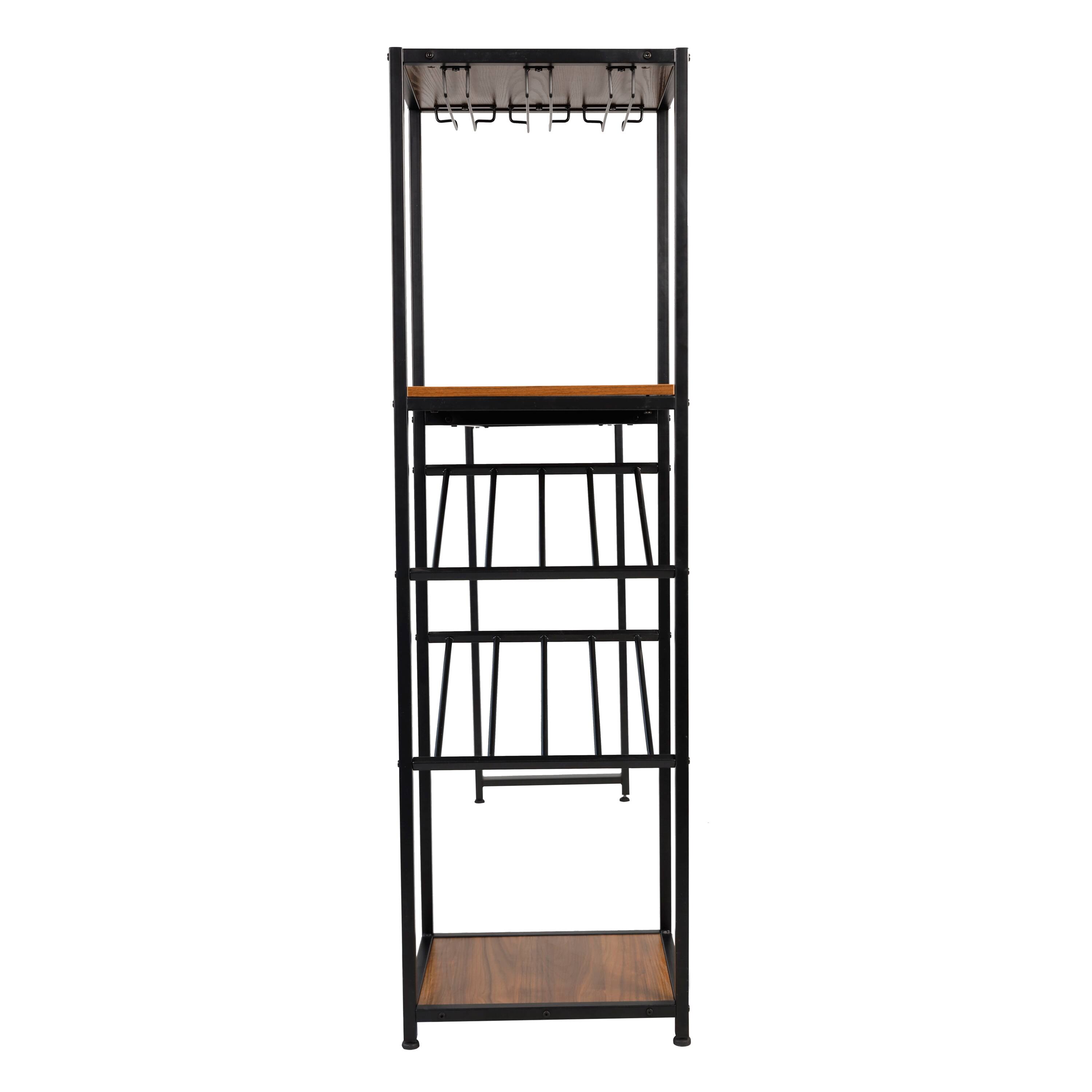 Left. Flash Furniture - Jura Metal Bar and Wine Table with 2 Slanted Shelves for Bottle Storage and Hanging Glass Storage, Black Frame with Waln - Black.