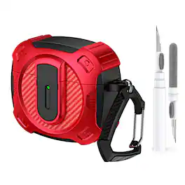 Dteck - For Airpods 4th Gen (2024) Case with Buckle, Rugged Security Lock Wireless Charging Shockproof Cover+Cleaner kit - Red