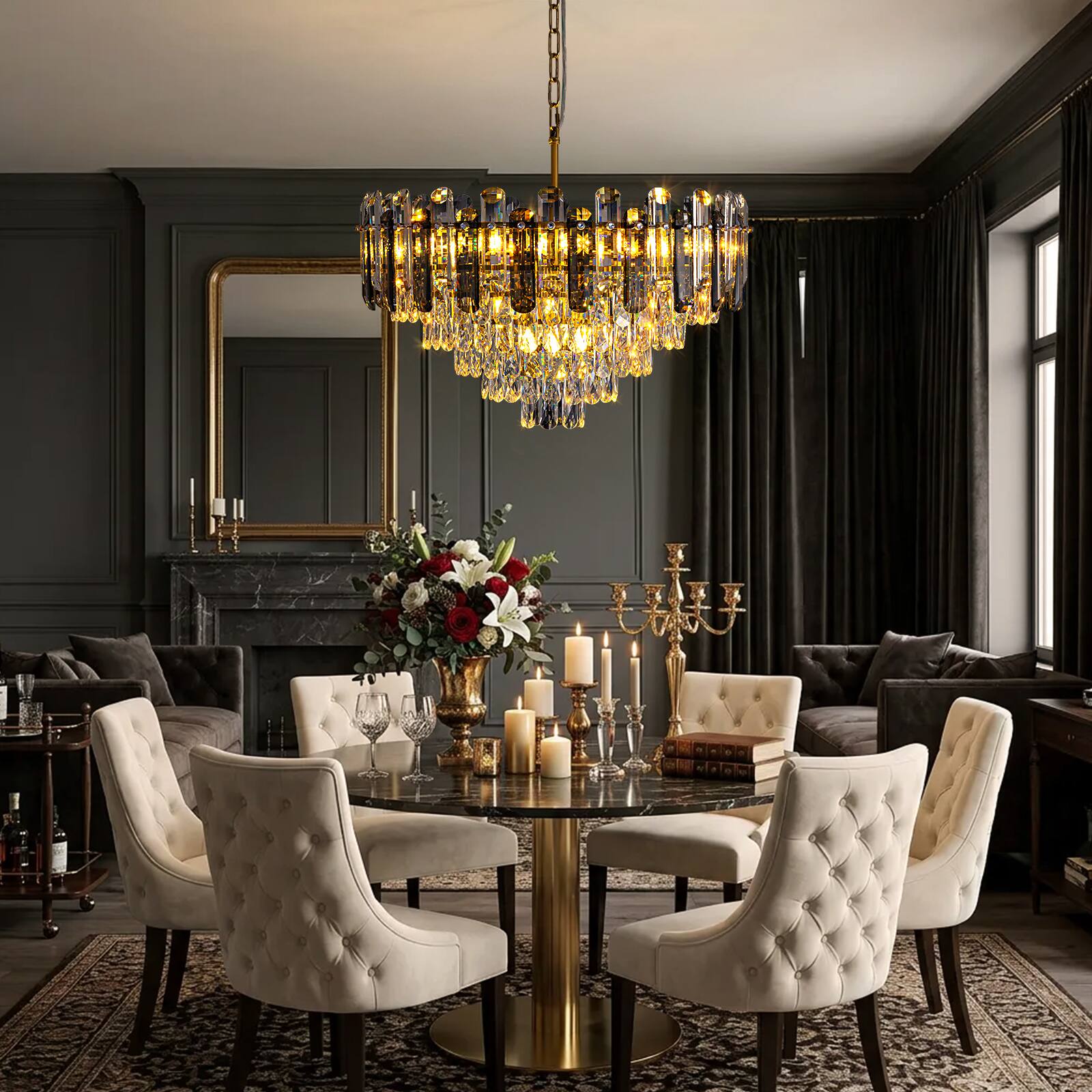 Alt View 6. Siljoy - 24-inch Gold K9 Crystal Chandelier Modern Ceiling Light for Living Room Kitchen Island, Dimmable E12 Base - Gold.