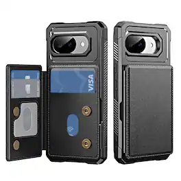 Dteck - For Google Pixel 10a Wallet Case, Shockproof Rugged PC+ TPU Flip Kickstand Card Slots Cover - Black