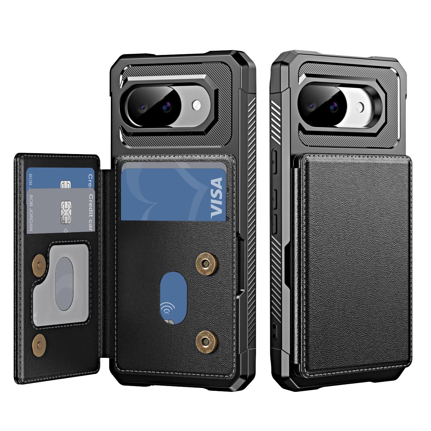 Dteck - For Google Pixel 10a Wallet Case, Shockproof Rugged PC+ TPU Flip Kickstand Card Slots Cover - Black