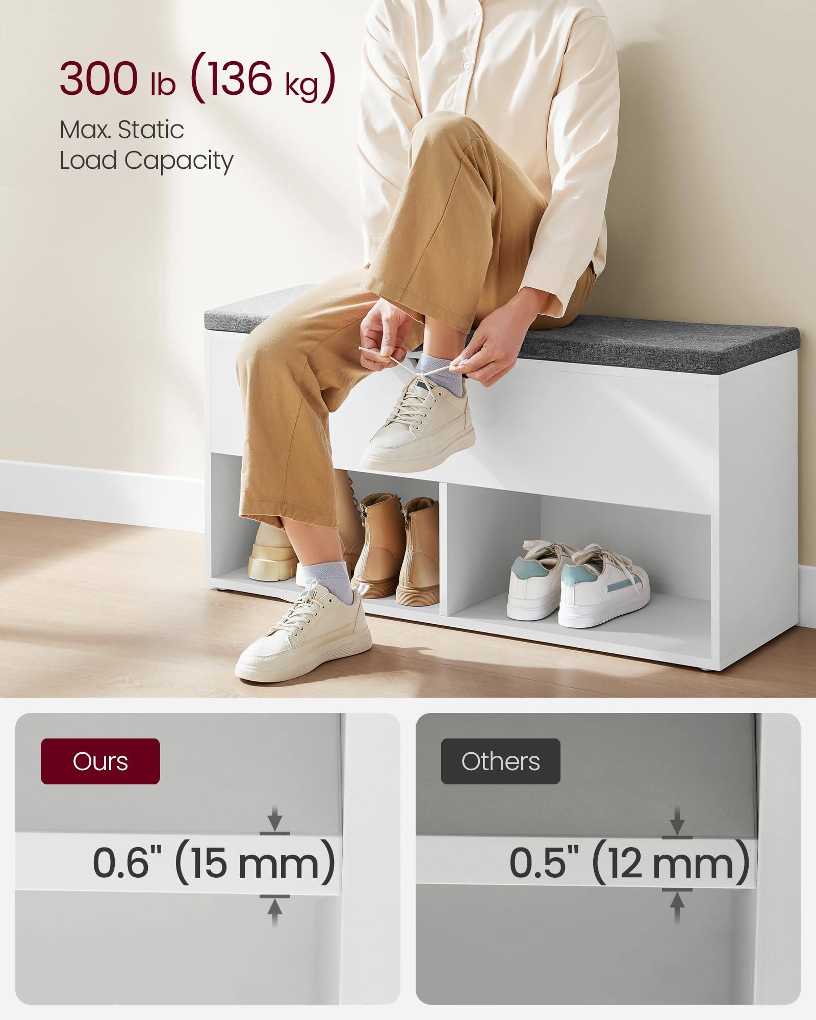 300 lb (136 kg) Max. Static Load Capacity

Ours: 0.6" (15 mm)

Others: 0.5" (12 mm)