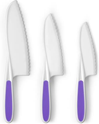 Front. Zulay Kitchen - Zulay Kitchen 3-Piece Kids Knife Set for Real Cooking & Baking - For Toddler Cutting Fruits, Veggies, & Cake - Purple.