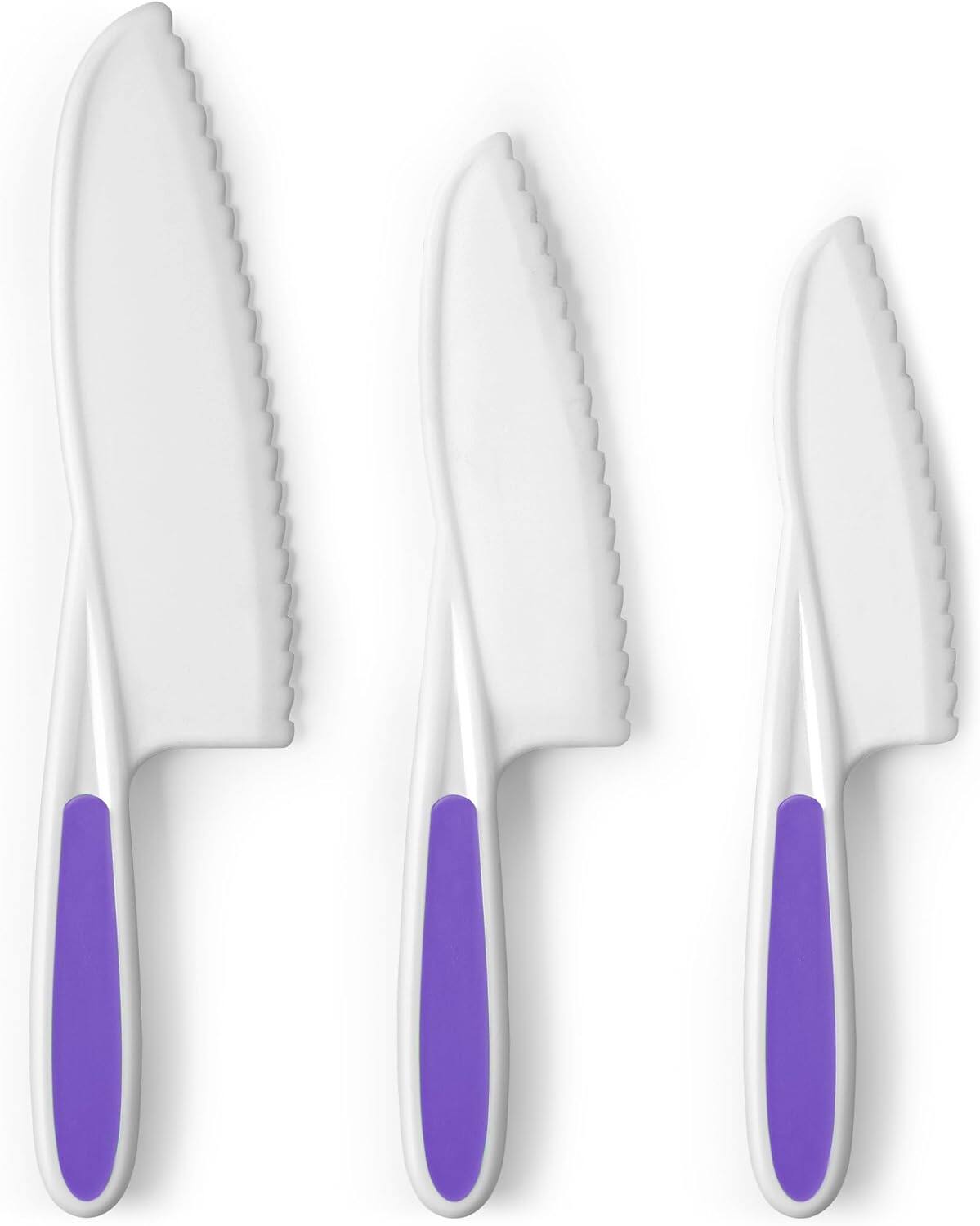 Zulay Kitchen - 3-Piece Kids Knife Set for Real Cooking & Baking - For Toddler Cutting Fruits, Veggies, & Cake - Purple