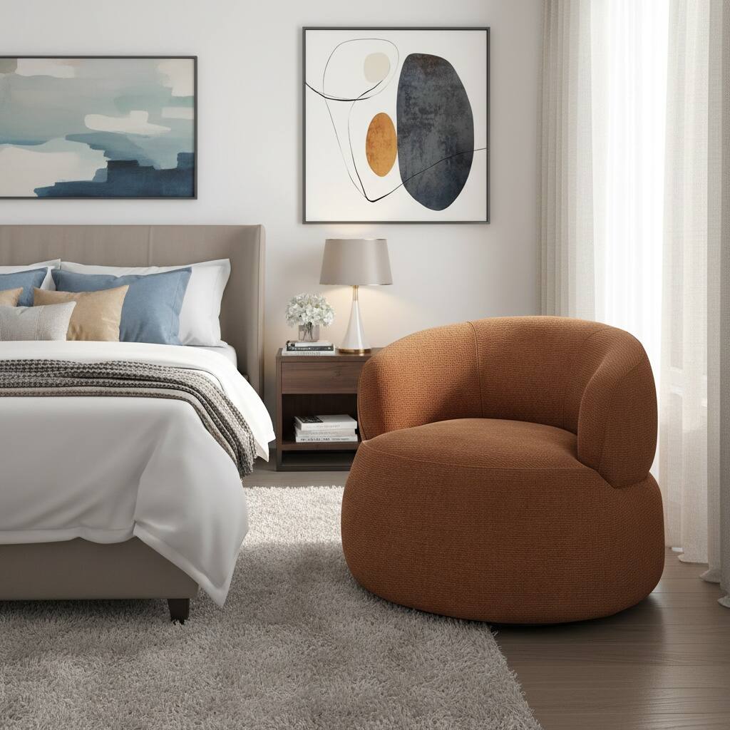 Alt View 1. Forest'nSky - Rusty Orange Modern Swivel Accent Chair, Round  Upholstered Barrel Chair with Plush Foam Cushion, Solid Wood Base - Rusty Orange.